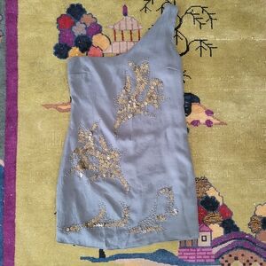 Forever 21 Cooper colored embroidered Sequin one shoulder Gray blue dress